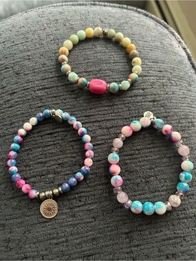 T Jazelle 2 one of kinds and one help Beaded Stretch Bracelet - Pink, Blue, Teal